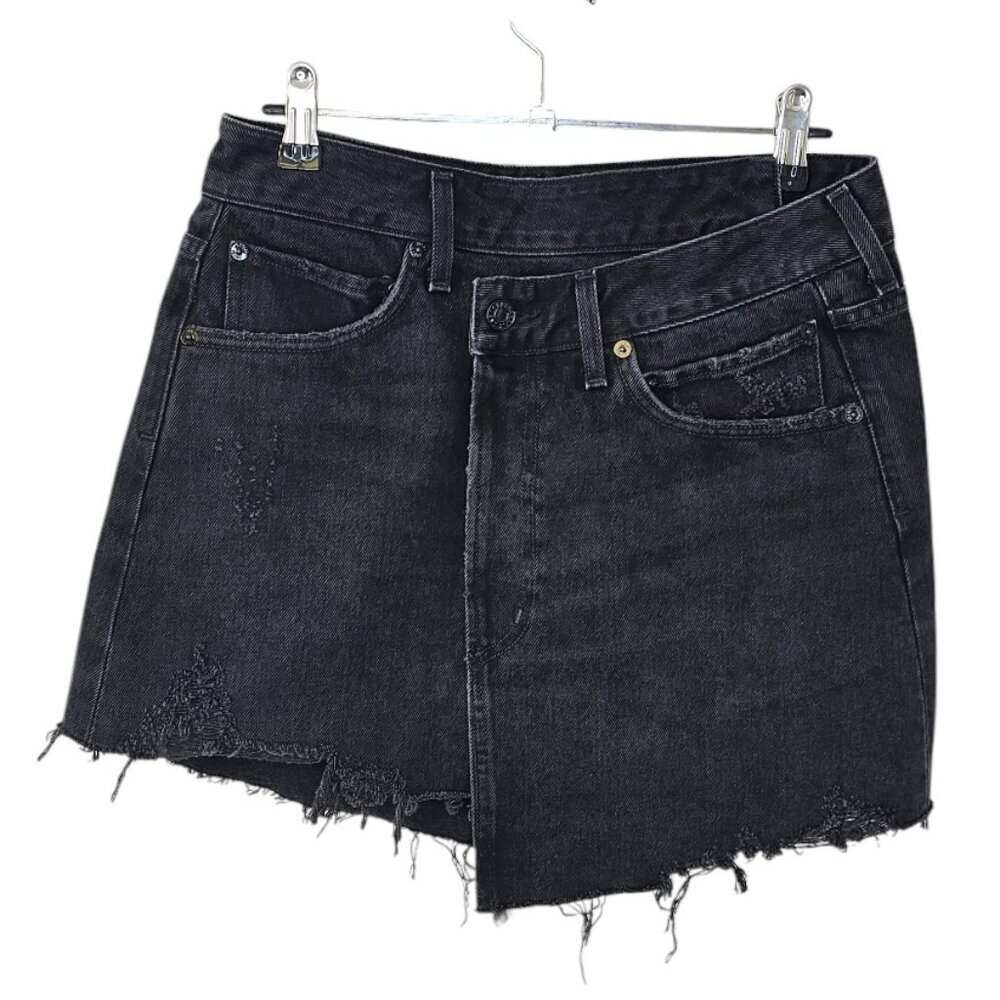 AGOLDE Womens Criss Cross Skirt, Denim, Black Wash, Aysymmetrical, Size 26